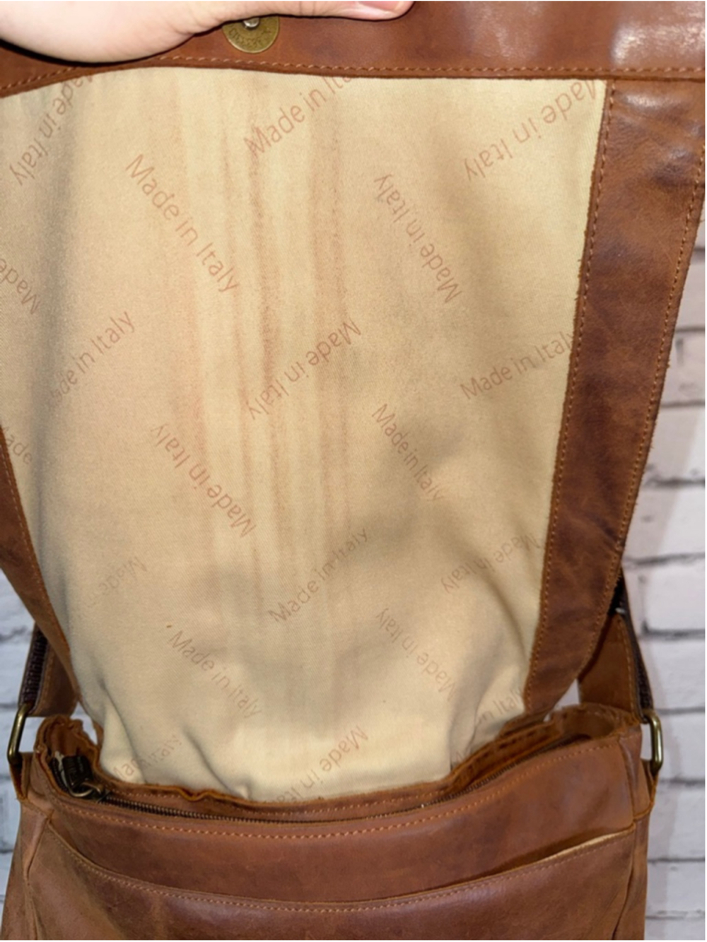 Women's Vera Pelle Leaf Bags Brown Leather Crossbody Messenger Bag Purse 11x10x3 - Picture 7 of 16